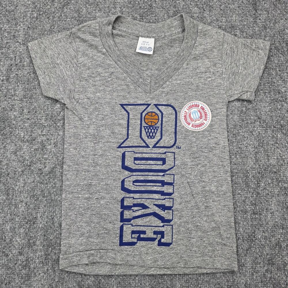 Vintage Duke Blue Devils Shirt Kids Small Gray NCAA Basketball V Neck Deadstock